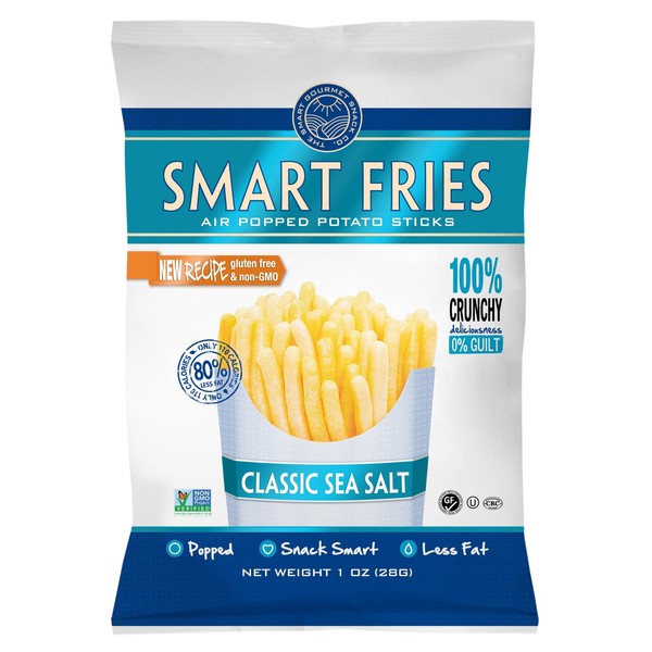 Gourmet Basics Smart Fries Classic Sea Salt - Air Popped Low Fat Snacks - Gluten Free, Low Fat, non-GMO - Reduced Fat Potato Chips Straws Veggie Crisps 1oz (Pack of 24)