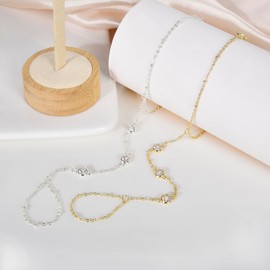 Lansora Hand Chain Bracelet Stainless Steel Finger Ring Bracelet Adjustable CZ Hand Chain Stackable Boho Minimalist Jewelry for Women