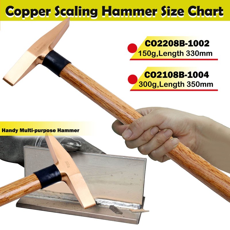 WEDO Copper Scaling Hammer,Chipping Hammer with Woodeng Handle,150g,13''330mm
