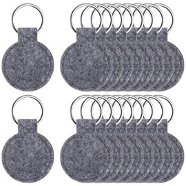 Namalu 16 Felt Key Chains 4 cm Round Key Fob for Crafts Felt Key Ring Blank with Stainless Steel Ring for DIY Decoration Craft Bag Car Keys, gray