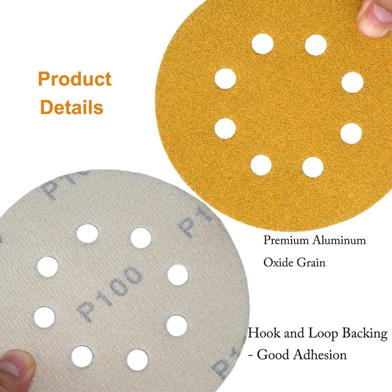 Aiyard 5-Inch 8-Hole Hook and Loop Sanding Discs 100-Grit Random