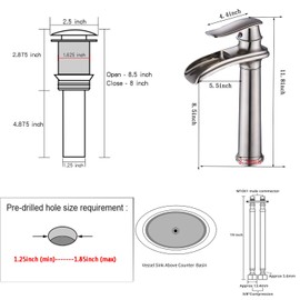 GGStudy Bathroom Faucet Brushed Nickel Waterfall Single Handle 1 Hole Tally Body Farmhouse Bathroom Vessel Sink Faucet Matching with Pop Up Drain