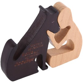 Wooden Dog Family Statue Handmade Wood Decoration, Ornament Craft Arts for Office, Living Room (Man+Puppy)