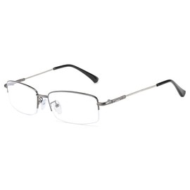 Fullwosing Blue light filter glasses, short-sighted half-rim metal glasses, 0.50 to -6.00 dioptre, long-distance glasses, women and men, metallic