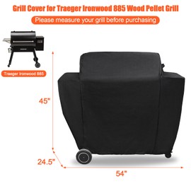 QuliMetal Grill Cover for Traeger Ironwood 885 Wood Pellet Grill, BAC513, Heavy Duty Premium Waterproof Fade Resistant Outdoor BBQ Grill Cover with Elastic Drawstrings, Full Length, Black