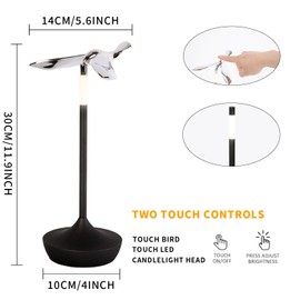 Cordless Table Lamp Rechargeable LED Table Lamps Battery Operated with Bird Corkscrew,3 Color Touch Dimmable Wireless Lamp, Outdoor Table Light for Restaurants Dining,Indoor/Outdoor,Bedside,Art Deco