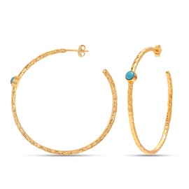 LeCalla 925 Sterling Silver 14K Gold Plated LARGE Diamond-Cut C Hoop Earrings Italian Blue Turquoise Gemstone Hoop Earrings Jewelry for Women 50 MM