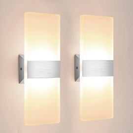Lureshine Pack of 2 Wall Light Indoor 12 W Acrylic LED Wall Lamp 29 cm Modern Warm White 3000 K for Hallway Living Room Bedroom and Other Interior Scenes