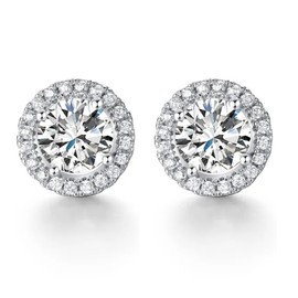 Stud Earrings for Men,18K White Gold Plated Round Square Cubic Zirconia Hypoallergenic Stainless Steel Black Hoop Earrings Set for Men Women (F Silver)