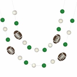 Football Felt Ball Garland- Kelly Green & White- 1" Felt Balls, 2.25" Footballs- Classroom Decor, School Spirit Colors, Tailgate Party, Man Cave, Father's Day Gift