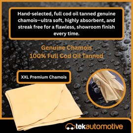 Tek Automotive Chamois Leathers for Cars – Professional Grade XXL Full Cod Oil Tanned Car Chamois Leather – 100% Real Shammy Leather Cloth for Car Drying & Polishing