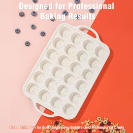 Fimary Silicone Mini Muffin Pan With Metal Reinforced Frame - 24 Cups Durable Silicone Cupcake Pan for Muffin, Cupcakes, BPA Free and Dishwasher Safe - 1 Piece Beige with Rainbow Spots