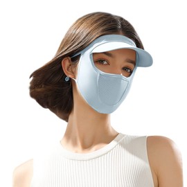 MagnuesTch UV Protection Hat, Face Cover, Sunshade Hat, UV Protection, UV Face Cover, Sun Protection, Foldable, Mask Strap, Adjustable Length, Sun Shade Cover, Cool, Sweat Absorbent, Quick Drying, No Stiffling, Washable, Reusable (Blue)