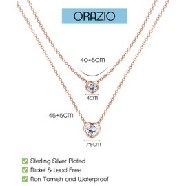 ORAZIO Sterling Silver Necklaces for Women Choker Necklaces Heart Zircon Butterfly Rose Gold Necklace for Women Necklace Chain Layered Necklaces for Women
