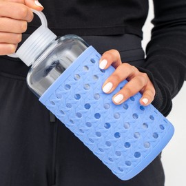 Apana Yoga Glass Water Bottles BPA Free Non Slip Sleeve Leak Proof Lid Reusable 19 Oz and 32 Oz Sports Water Bottle Wide Mouth Lid Portable Hydration Tumbler