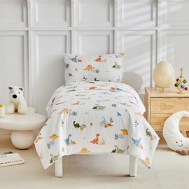 Ruccit Dinosaur Single Duvet Cover Set Boys Girls Kids Quilt Cover Cute Colorful Dino Animal Bedding Set 2pcs,135x200cm