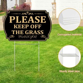 Yiqiying 4 Pcs Keep Off Grass Signs for Yard with Strong Stakes 12''x 8'' Stay Off Grass Sign﻿s for Yard Weatherproof, Fade Resistant, Easy to Mount, Black Gold