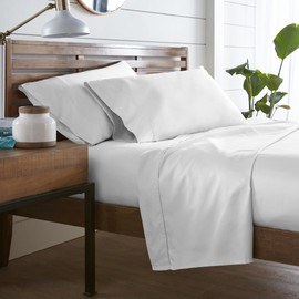 Westbrooke Egyptian Cotton Sheet Set | Queen Size Sateen Sheets - 4 Piece Long Staple Cotton Bedding Set with Elasticized 15.5" Deep Pocket - Soft, Breathable Luxury Sheets - Hotel White