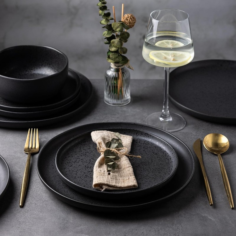 AmorArc Ceramic Dinnerware Sets, Wavy Rim Stoneware Plates and Bowls