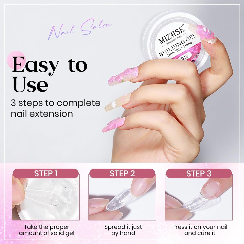 MIZHSE Solid Builder Gel, Aurora Pink & Clear Hard Gel
