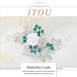 IYOU Women Wedding Hair Comb Silver Flower Headpiece Leaf Beads Hair Piece Guest Prom Hair Accessories for Bride and Bridesmaid