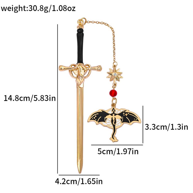 2PC Fourth Wing Inspired Sword Bookmark, Flying Dragon Page Marker
