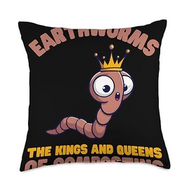 Earthworms Farming Composting Vermiculture Earthworms The Kings and Queens of Composting Worm Farming Throw Pillow, 18x18, Multicolor
