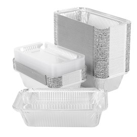 TAICHEUT 60 Pack 1.5 Lb Aluminum Loaf Pans, Silver Small Foil Pans Mini Loaf Pans with Lids for Bread Baking Food Storage Packaging