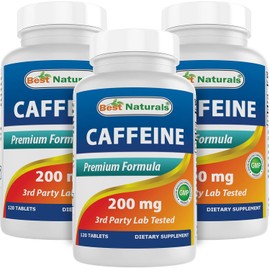 Best Naturals Paquete de 3 pastillas de cafena de 200 mg comprimidos - Sin hbito - Probado sin choques ni nerviosismo - Total de 360 tabletas         