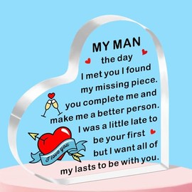 QMVMV Heart-Shaped Acrylic Plaque Gifts for Husband Boyfriend Birthday Anniversary Valentines Gifts for Him Couple Wedding Gifts for Hubby Fiance Groom
