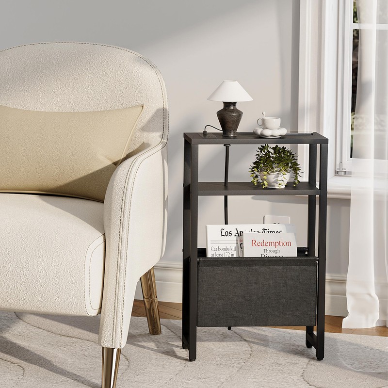 IRCPEN Narrow Side Table with Charging Station, Slim End Table