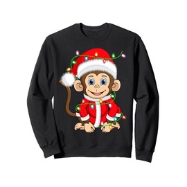 Funny Monkey Christmas Lights Santa Costume Cute Animal Xmas Sweatshirt