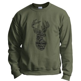 ThisWear Hunting Accessories Deer Hunting Word Collage Deer Hunter Gift Crewneck Sweatshirt 2XL MlGrn Military Green