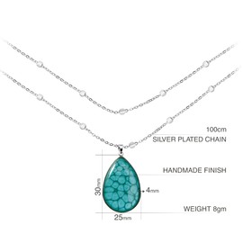 Elegant Long Teardrop Shape Ball Chain Necklace with Pendant Party Occasions Gifts Love for Women (Light Blue Silver)