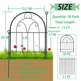 Garden Fence, 11ft(L) X 21in(H) 10 Pack Rustproof Metal No Dig Fence Panels, Garden Fencing Dog Fence Outdoor for Yard, Decorative Fences and Borders, Animal Barrier, Flower Bed, Patio