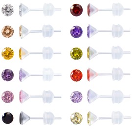 12 Pairs of Plastic Earrings for Sensitive Ears, Plastic Stud Earrings for Women, Birthstone Cubic Zirconia Stud Earrings Set 2 mm 3 mm 4 mm 5 mm, Acrylic, Cubic Zirconia