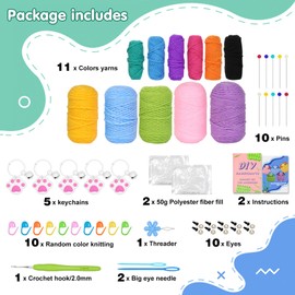 LVNRIDS 5 PCS Beginners Crochet Kit for Adults, Crochet Starter kit with 5 Keychain Step-by-Step Video Tutorial and Instructions DIY Craft Gifts for Birthday Thanksgiving Christmas