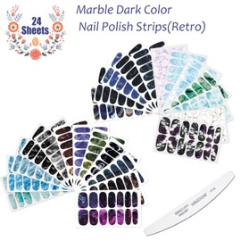 JERCLITY 336 Pieces 24 Sheets Women's Full Wrap Marble Nail Polish Strips Stickers Self-Adhesive Gel Nail Strips Decals with Nail File for Women Girls Nail Decorations (Retro Style)