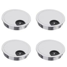 WJUAN Set of 4 Cable Grommets 60 mm with Screw Lock | Silver | Elegant Cable Management Made of Zinc Alloy | Office & Workplace Organiser