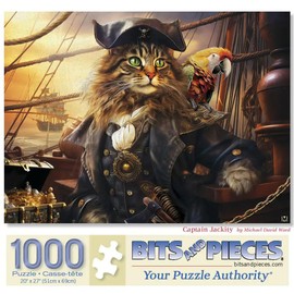 Bits and Pieces - 1000 Piece Jigsaw Puzzle for Adults - 20" x 27" - Captain Jackity - 1000 pc Funny Cat Pirate Jigsaw by Michael David Ward