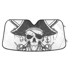 YYZZH Pirate Skull Sword Car Windshield Sun Shade Block UV Rays Sun Visor Protector Accordion Folding Sunshade Keep Vehicle Cool and Damage Free, Easy to Use, Fits Windshields of Various Sizes