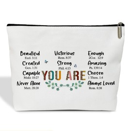 HUQIL Christian Bible Makeup Bag for Women, Christian Gift for Women Religious Gift for Women Daughter Bestie Sister Friend Scripture Gift Travel Toiletry Cosmetic Bag, Zipper Organizer Pouch -FS379