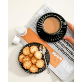 Hasense 4 Oz Espresso Cups with Saucers Set of 4, Ribbed Cappuccino Cups Ceramic for Coffee,Espresso,Double shot,Latte and Macchiato, Demitasse Cups Set Aesthetic Gift, Black