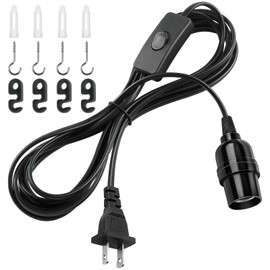 DiCUNO Extension Hanging Lantern Cord Cable, E26 Pendant Light Lamp Socket, On-Off Switch Close to Polarized Plug, 13 Feet, Medium Base for Grow, Plant, Ceiling Lights Fixture, Black, 1 Pack