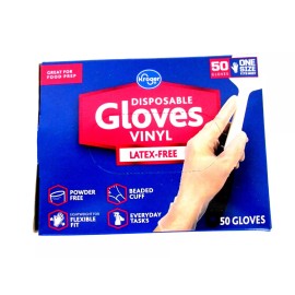KROGER 50 PAIRS Disposable Latex and Powder Free Vinyl Gloves One Size Fits All