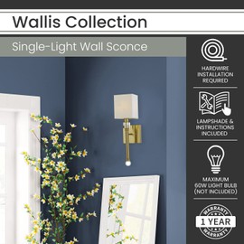 Hanover Wallis Wall Sconce w/Crystal Accents Gold Finish w/Square Ivory Shade Wall Light Fixture for Bedroom, Living Room, Hallway, Entryway, Nursery 1 Light Hardwire
