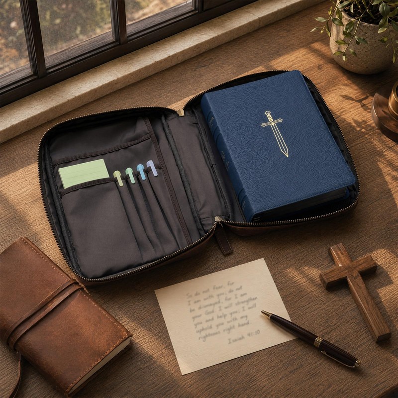 WSJSKMWQ Large Genuine Leather Bible Cover, Vintage Bible Bag for