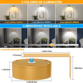JSXing Lampara para Cuadros con Mando, Lampara para Pintar con Pilas, Lampara de Arte Inalámbrica con 3 Colores, Lampara de Retrato para Marcos de Arte, Lampara de Pared Decorativa (Dorado)