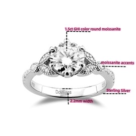 DovEggs Moissanite Engagement Rings for Women,Wedding Rings Sets,1.5ct 7.5mm GHI Color Heart Arrows Cut Moissanite Lab Grown Diamond Ring 14k Gold QUALITY Sterling Silver(Engagement Ring Only, 7.5)