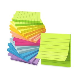 Paquete de 16 notas adhesivas forradas de 3 x 3 pulgadas, bloc de notas superadhesivas con rayas de colores brillantes                                